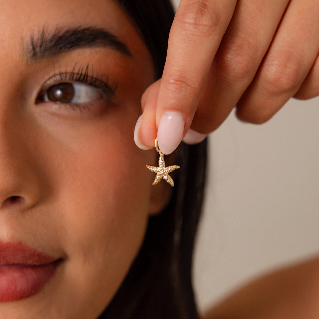 Diamond Pave Starfish Charm Silver 18K Gold Plated