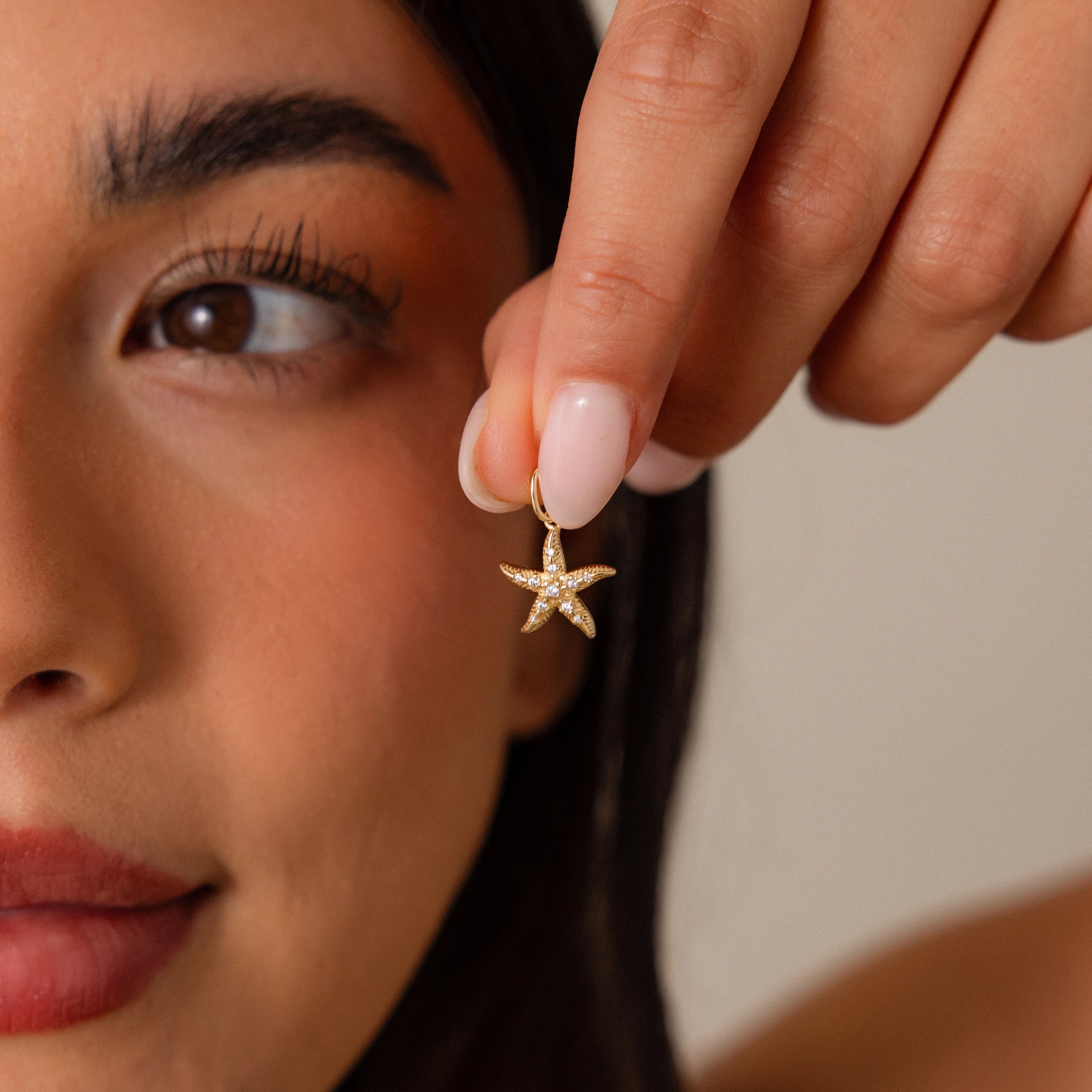 Diamond Pave Starfish Charm Silver 18K Gold Plated