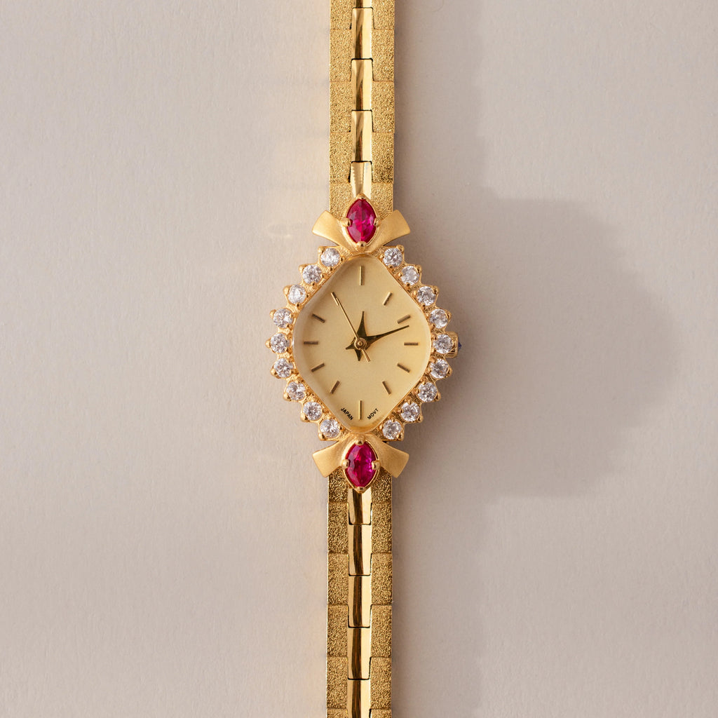 Art Deco Ruby Timepiece Silver 18K Gold Plated