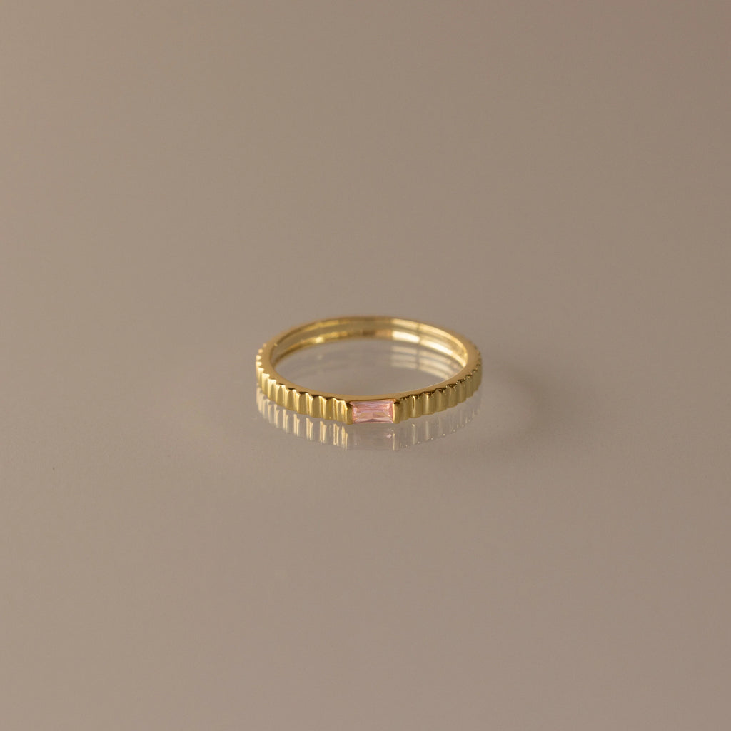 Dainty Ribbed Birthstone Ring Silver 18K Gold Plated