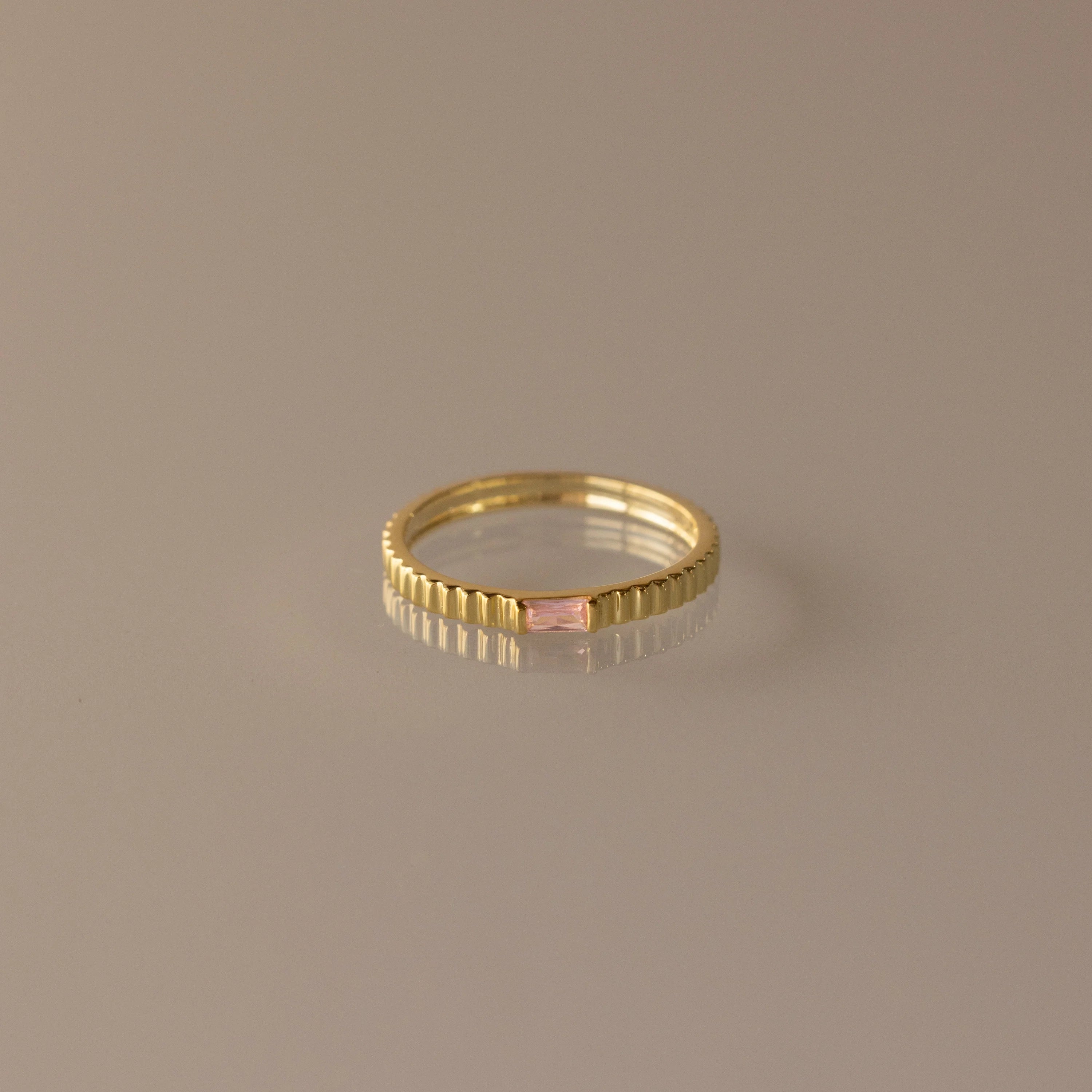 Dainty Ribbed Birthstone Ring Silver 18K Gold Plated
