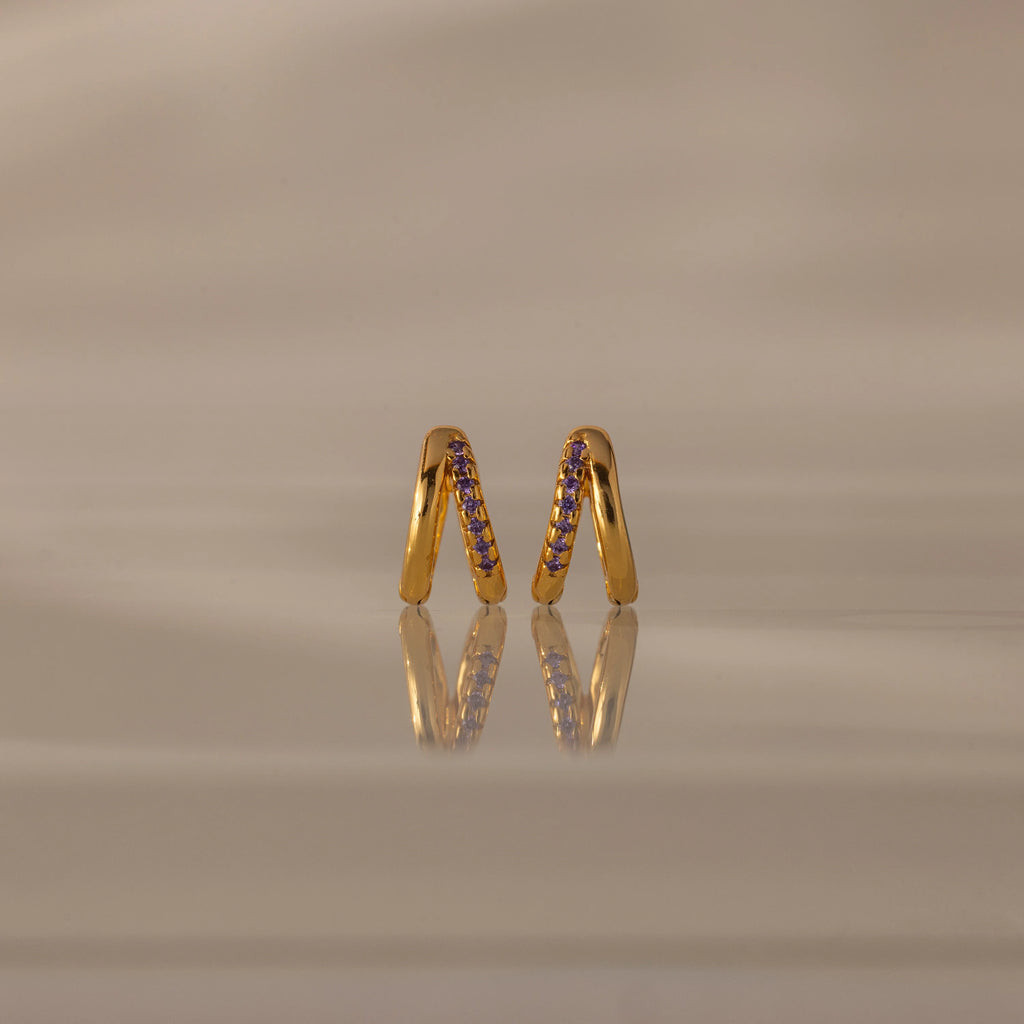 Amelia Duo Amethyst Huggies Silver 18K Gold Plated