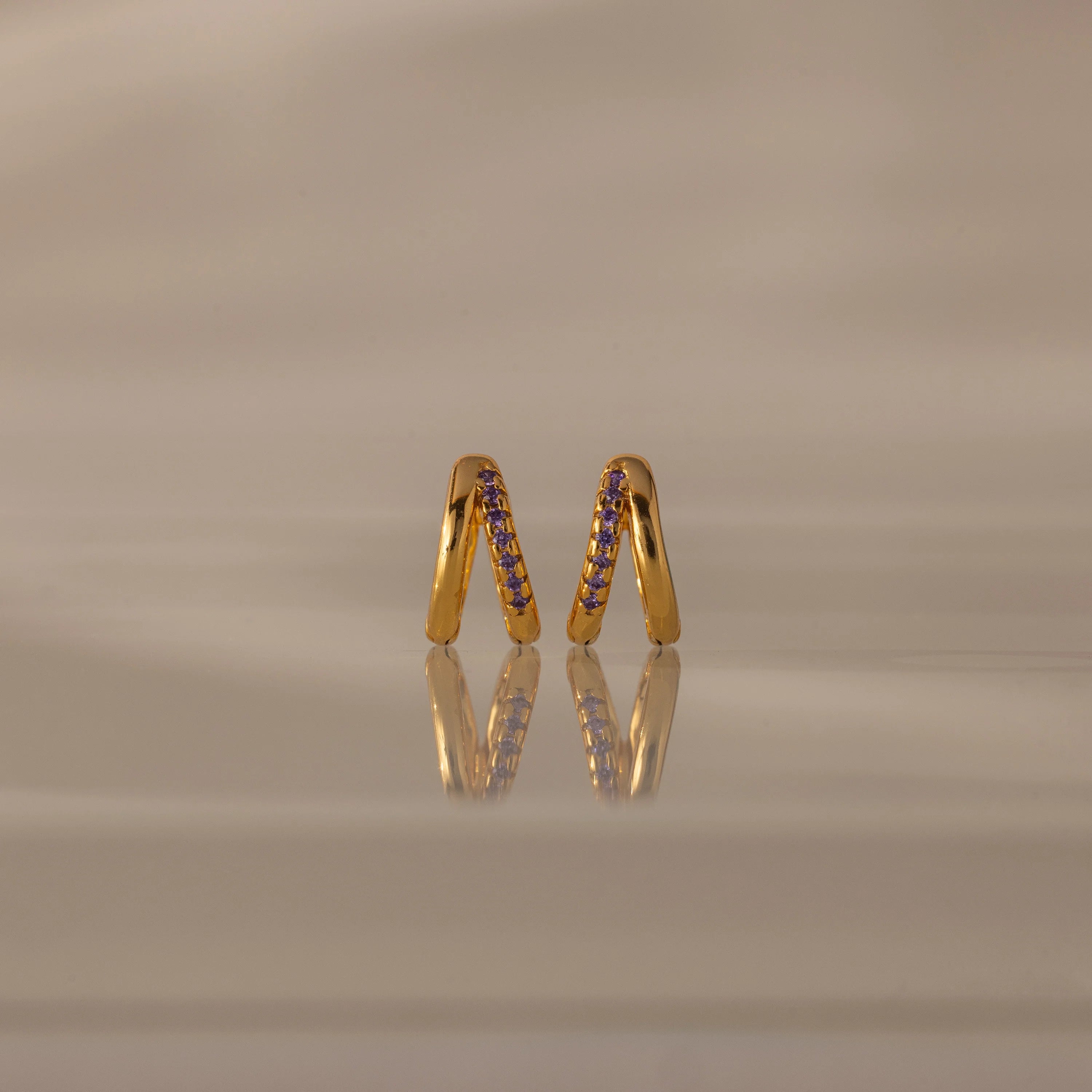 Amelia Duo Amethyst Huggies Silver 18K Gold Plated