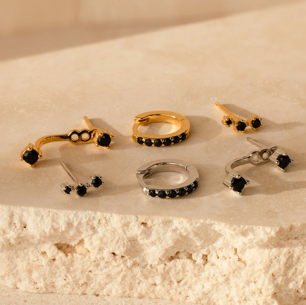 Black Diamond Earrings Set Silver 18K Gold Plated