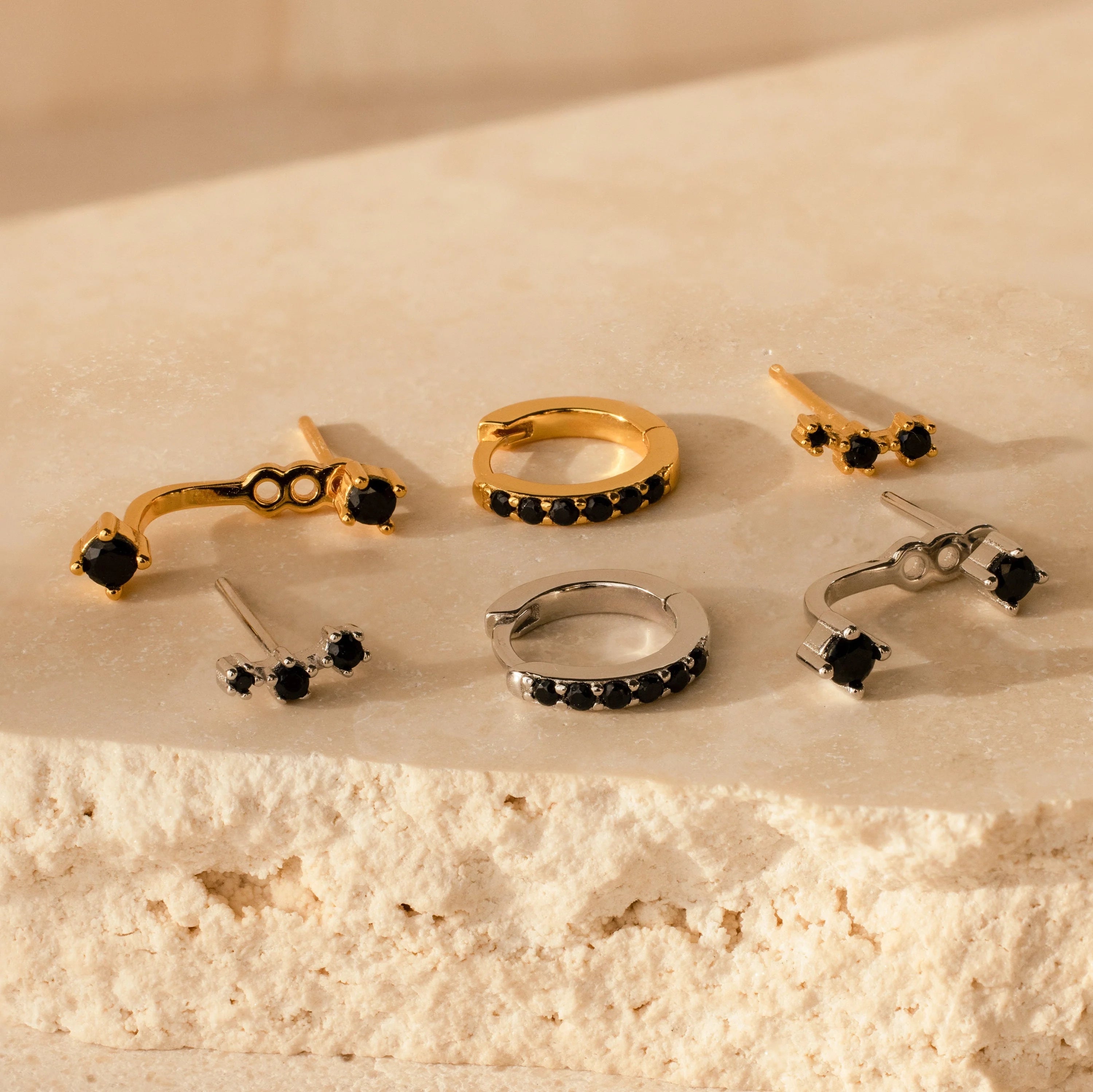 Black Diamond Earrings Set Silver 18K Gold Plated
