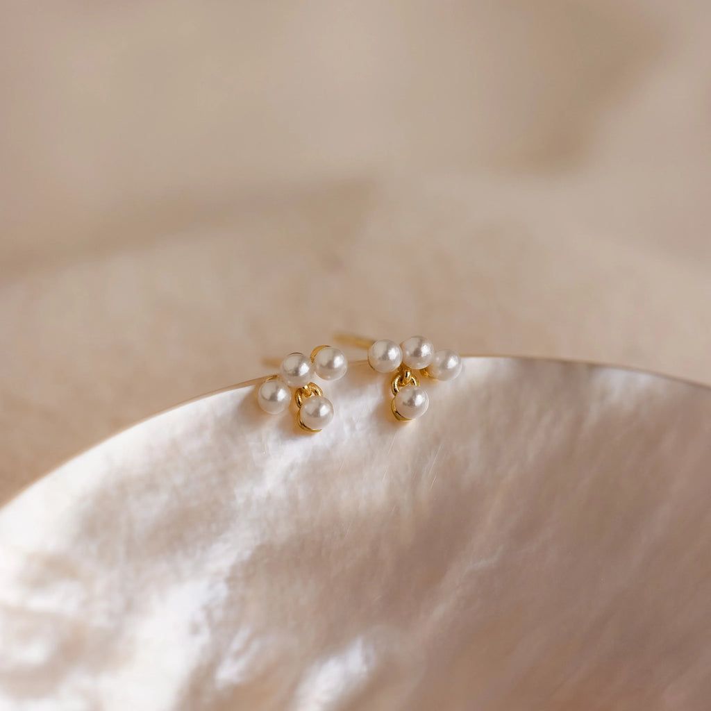 Pearl Cluster Drop Studs Silver 18K Gold Plated