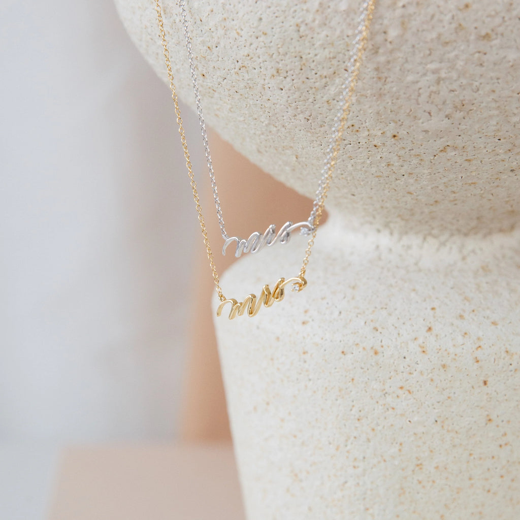 Dainty Mrs. Charm Necklace Silver 18K Gold Plated