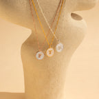 Pearl Initial Disc Necklace  Silver 18K Gold Plated