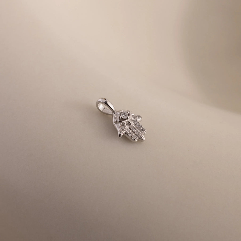 Pave Hamsa Hand Charm Silver 18K Gold Plated