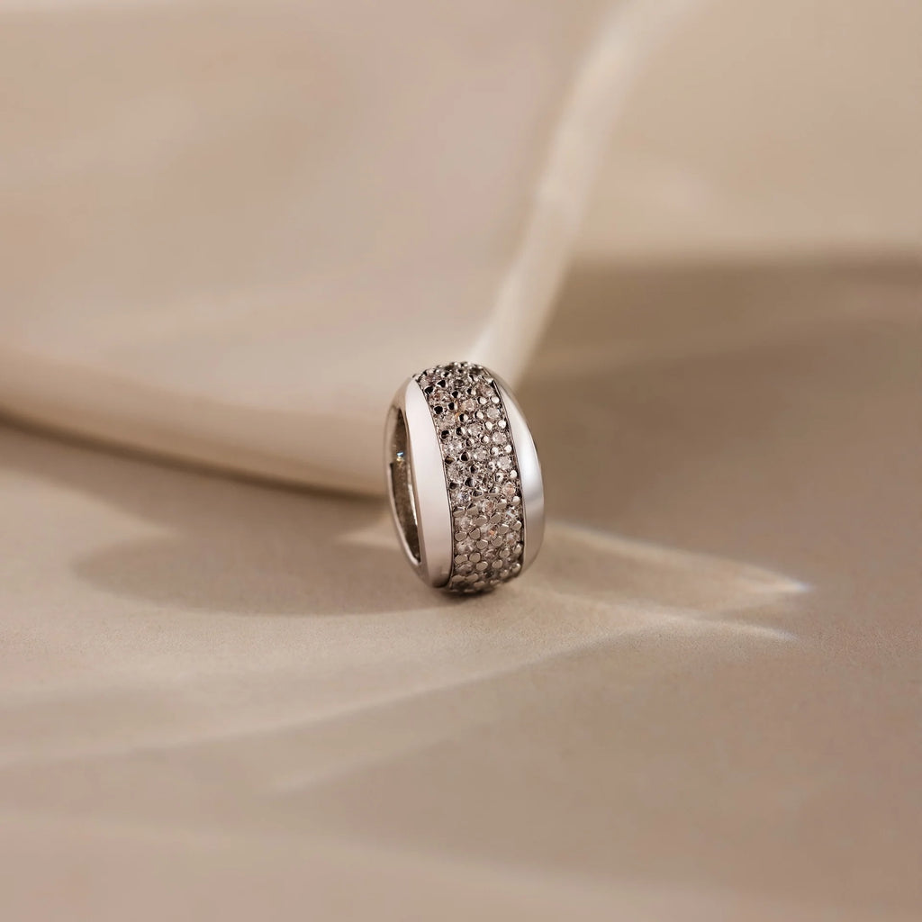 Diamonds Bold Pave Dome Spacer Charm Silver 18K Gold Plated