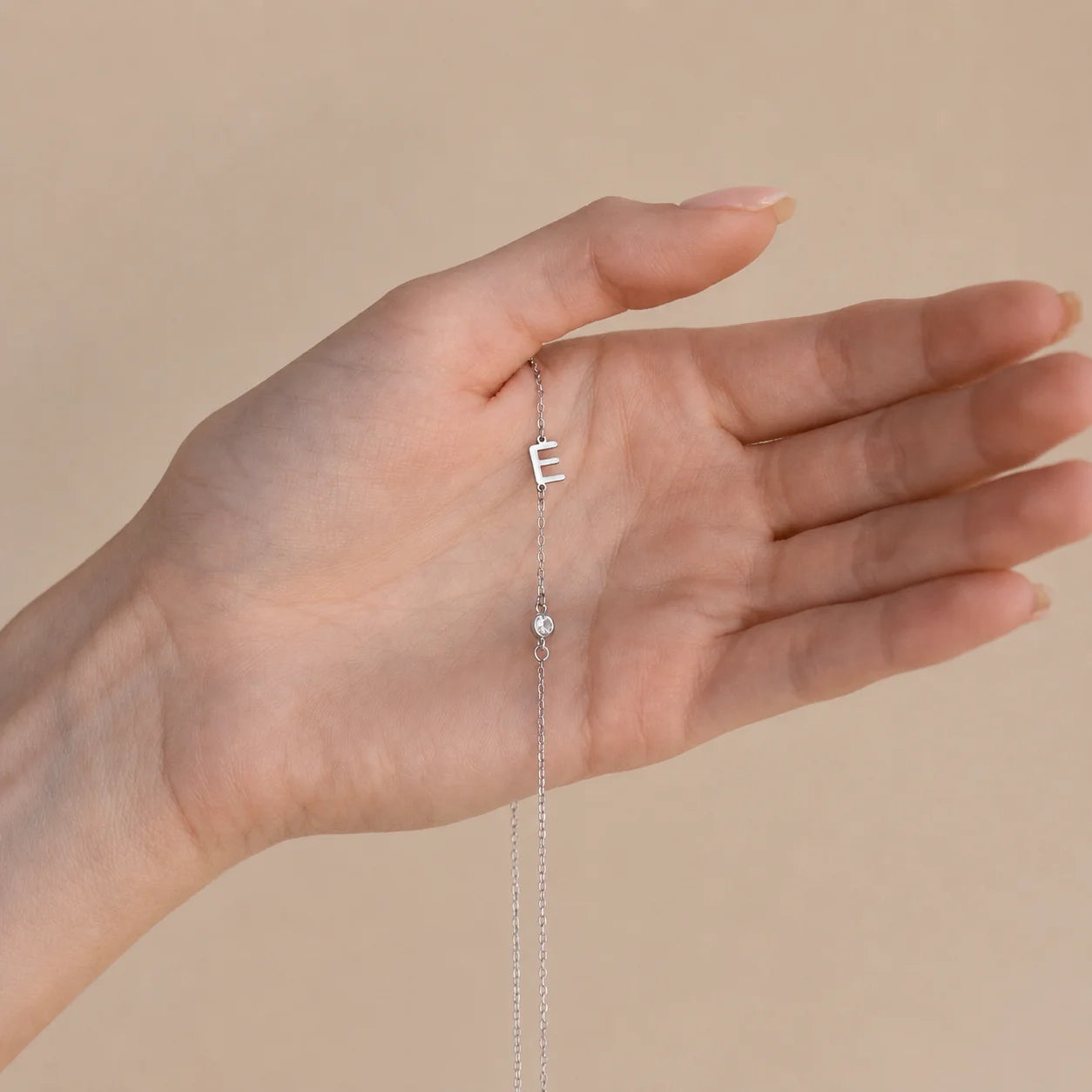 Sideways Initial Birthstone Necklace