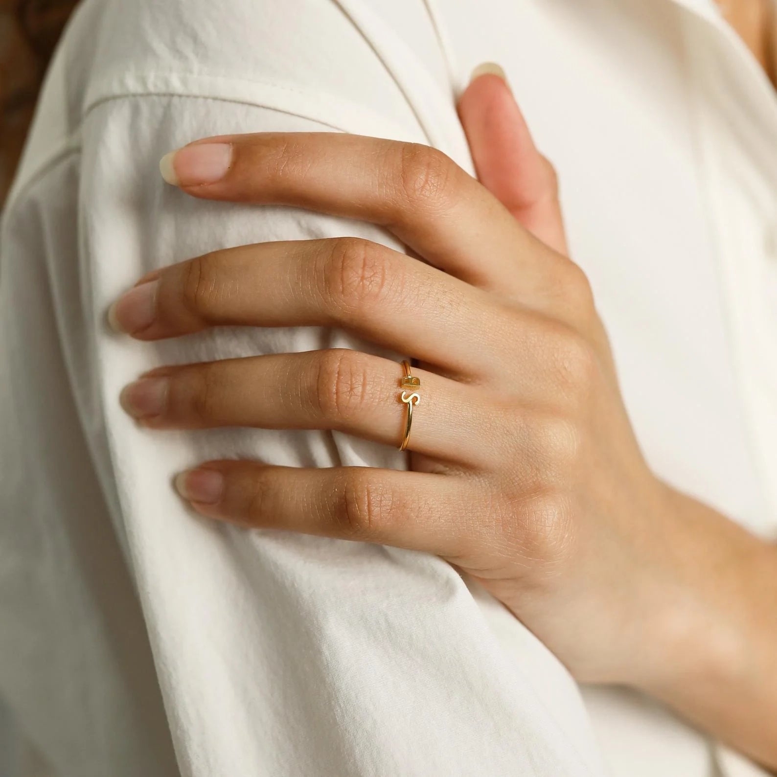 Modern Duo Initial Ring Silver 18K Gold Plated