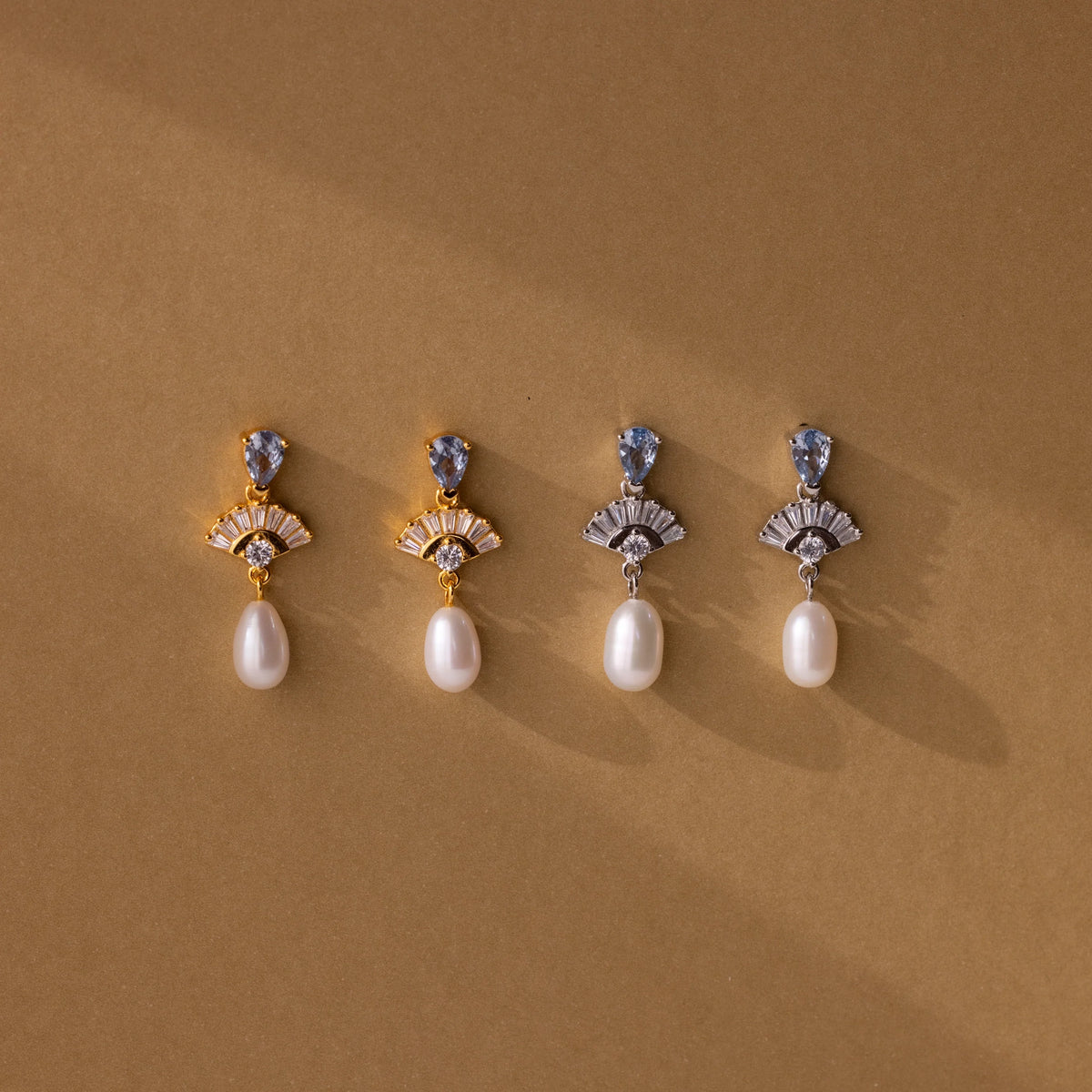 Diamond Aquamarine Pearl Drop Earrings Silver 18K Gold Plated