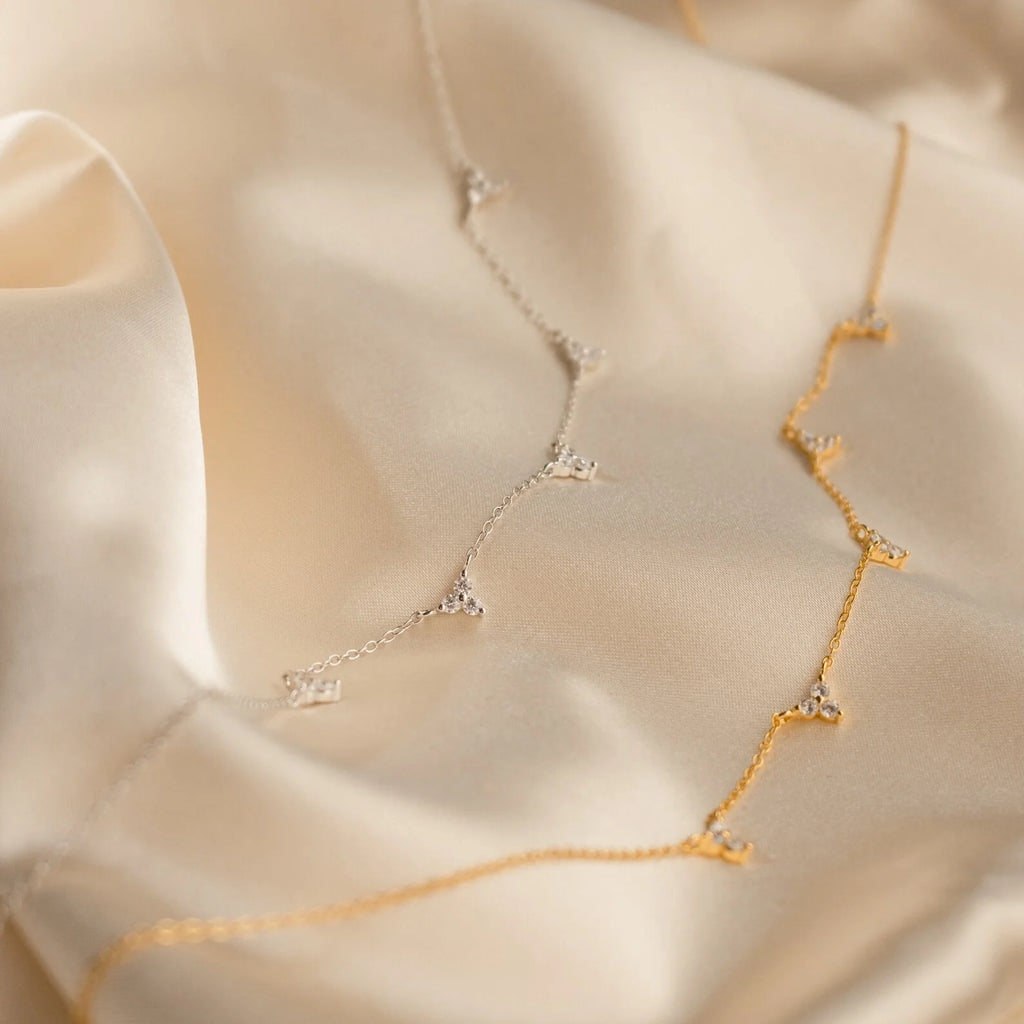 Diamond Cluster Charms Necklace Silver 18K Gold Plated
