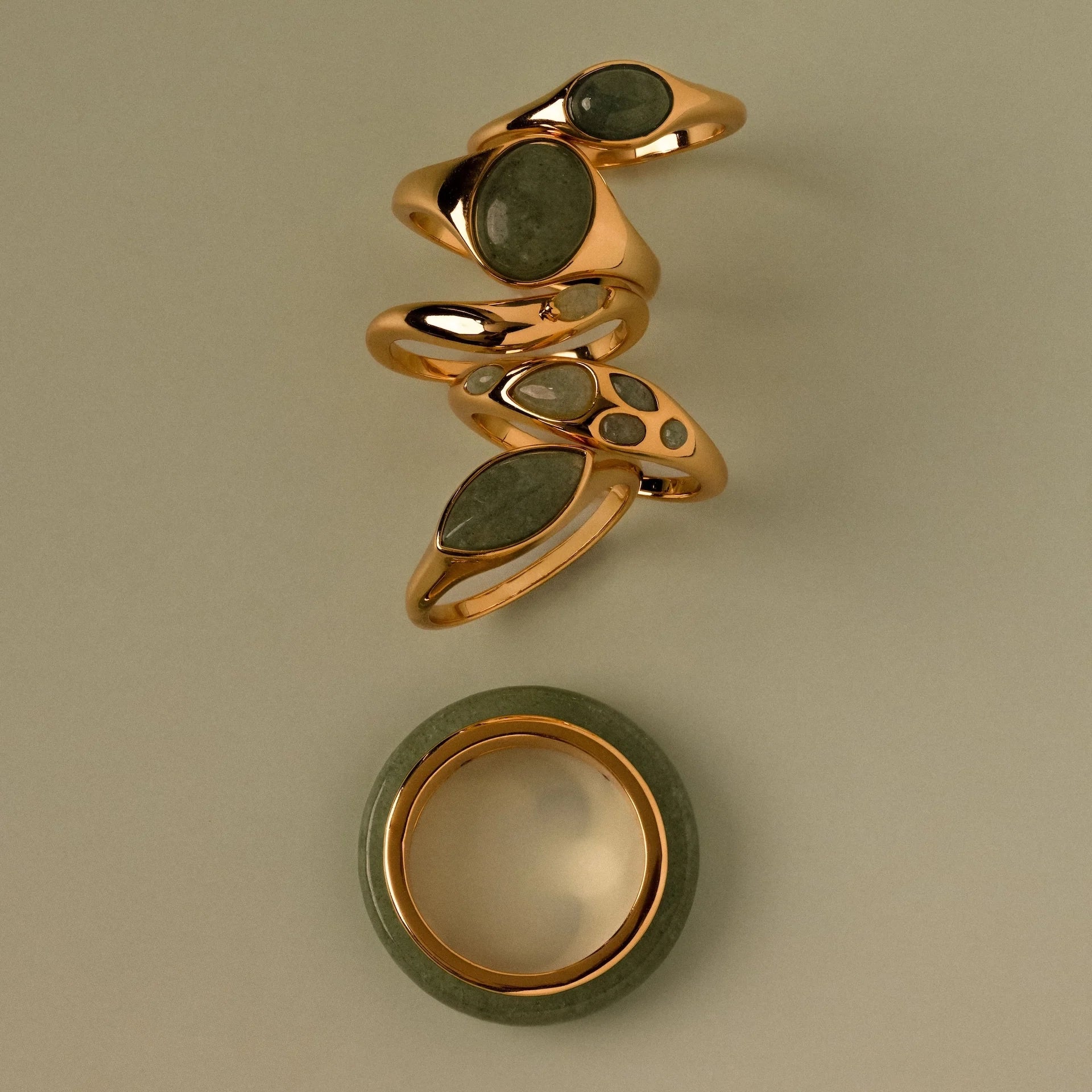 Jade Band Spinner Ring Silver 18K Gold Plated