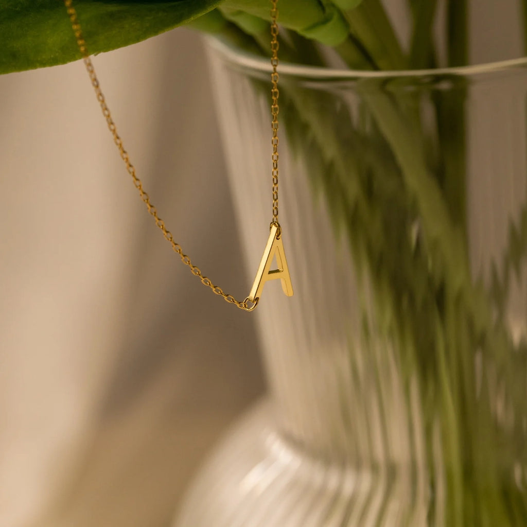 Mini Sideways Initial Necklace Silver 18K Gold Plated