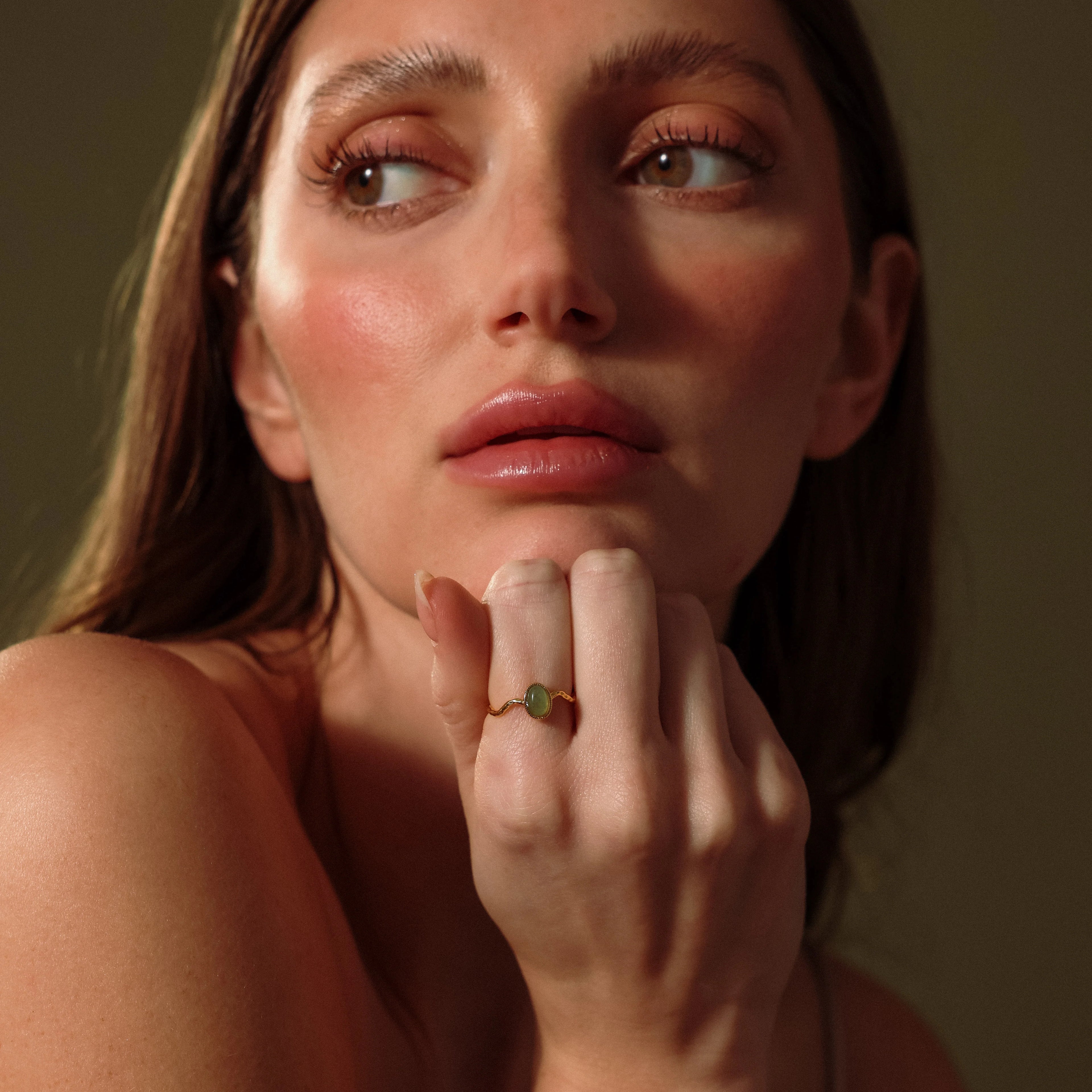 Open Sculpted Jade Ring Silver 18K Gold Plated
