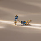 Blue Zircon Baguette Cut Drop Studs Silver 18K Gold Plated