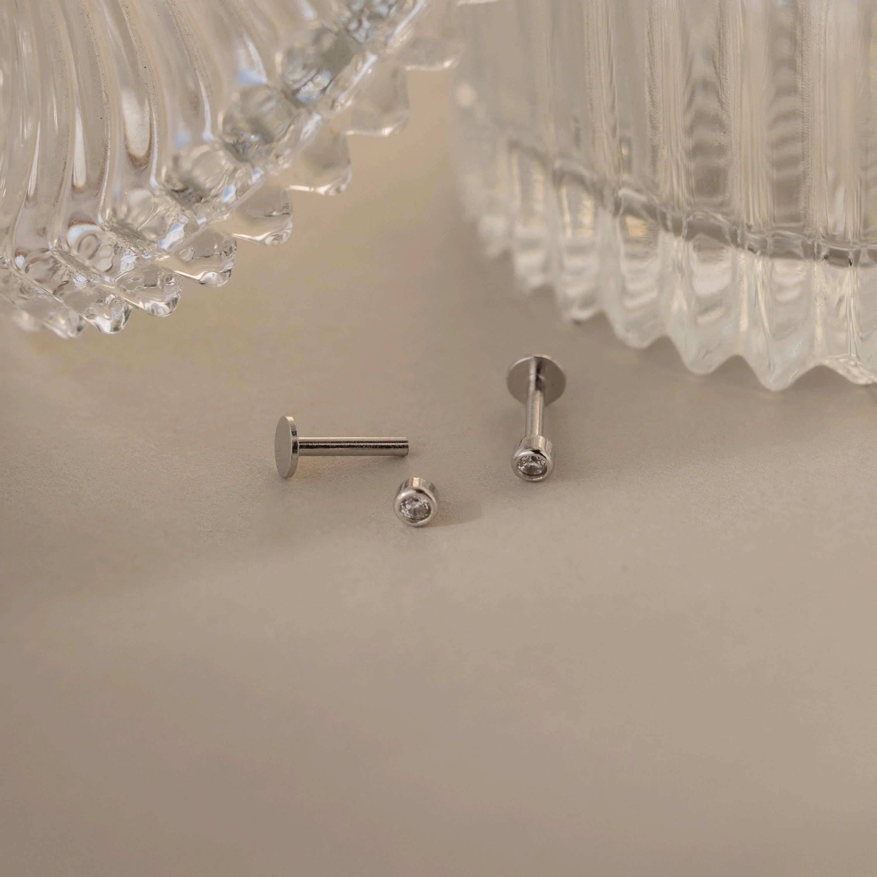 Small Diamond Bezel Flatback Studs Silver 18K Gold Plated