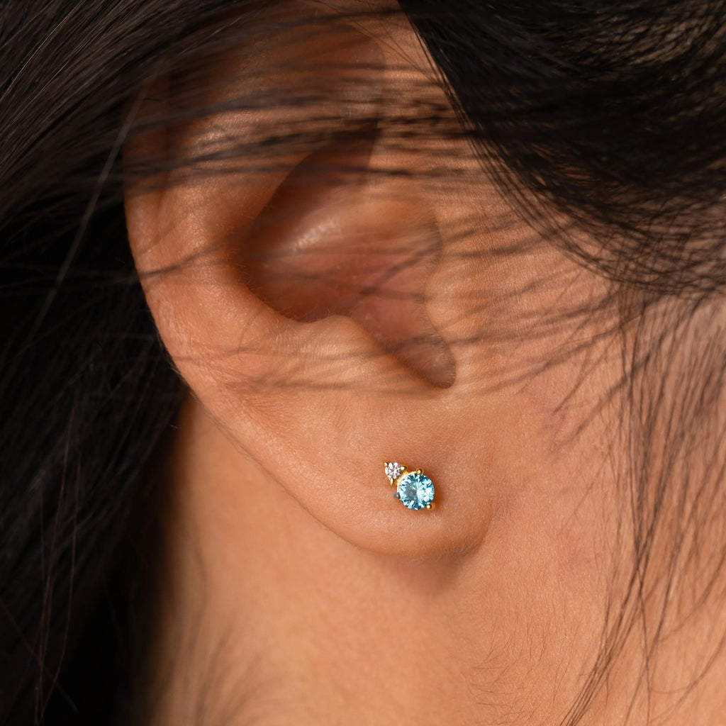 Raindrop Blue Zircon Studs Silver 18K Gold Plated