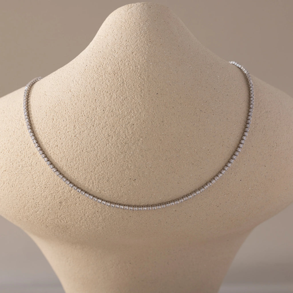 Diamond Tennis Choker Necklace Silver 18K Gold Plated