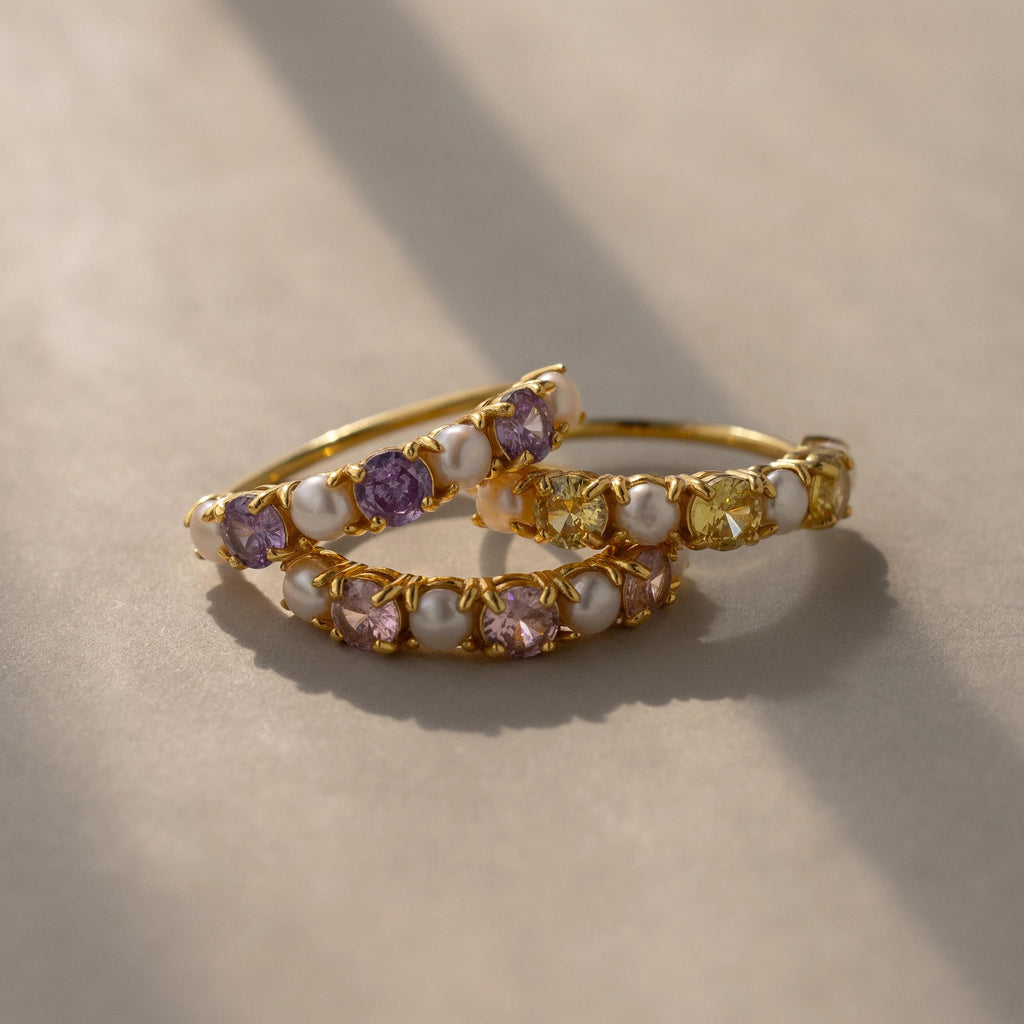 Light Alexandrite & Pearl Lace Ring Silver 18K Gold Plated