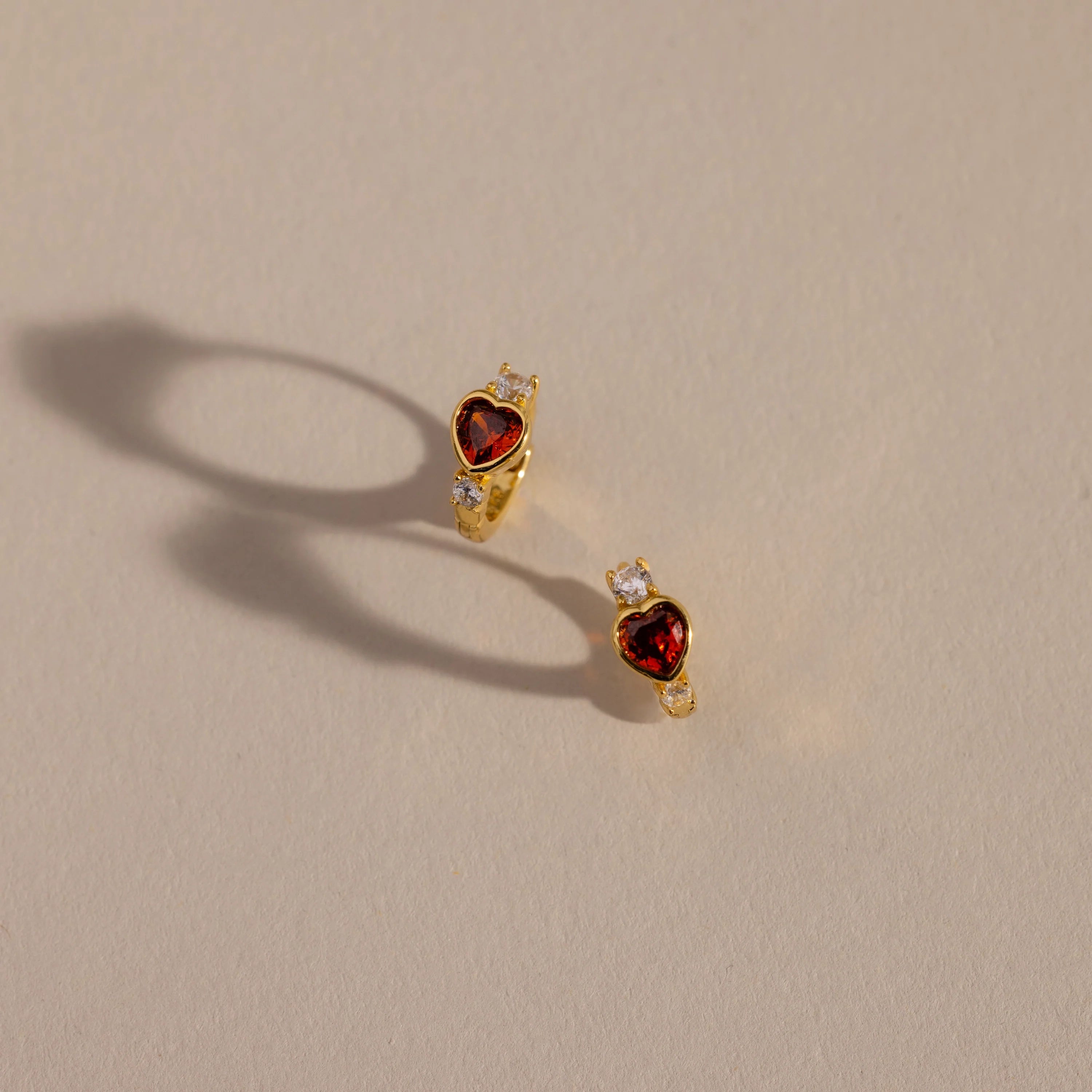 Pink Tourmaline Heart Hoops Silver 18K Gold Plated