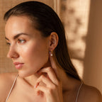 Dainty Pearl Drop Huggies in 18K Gold