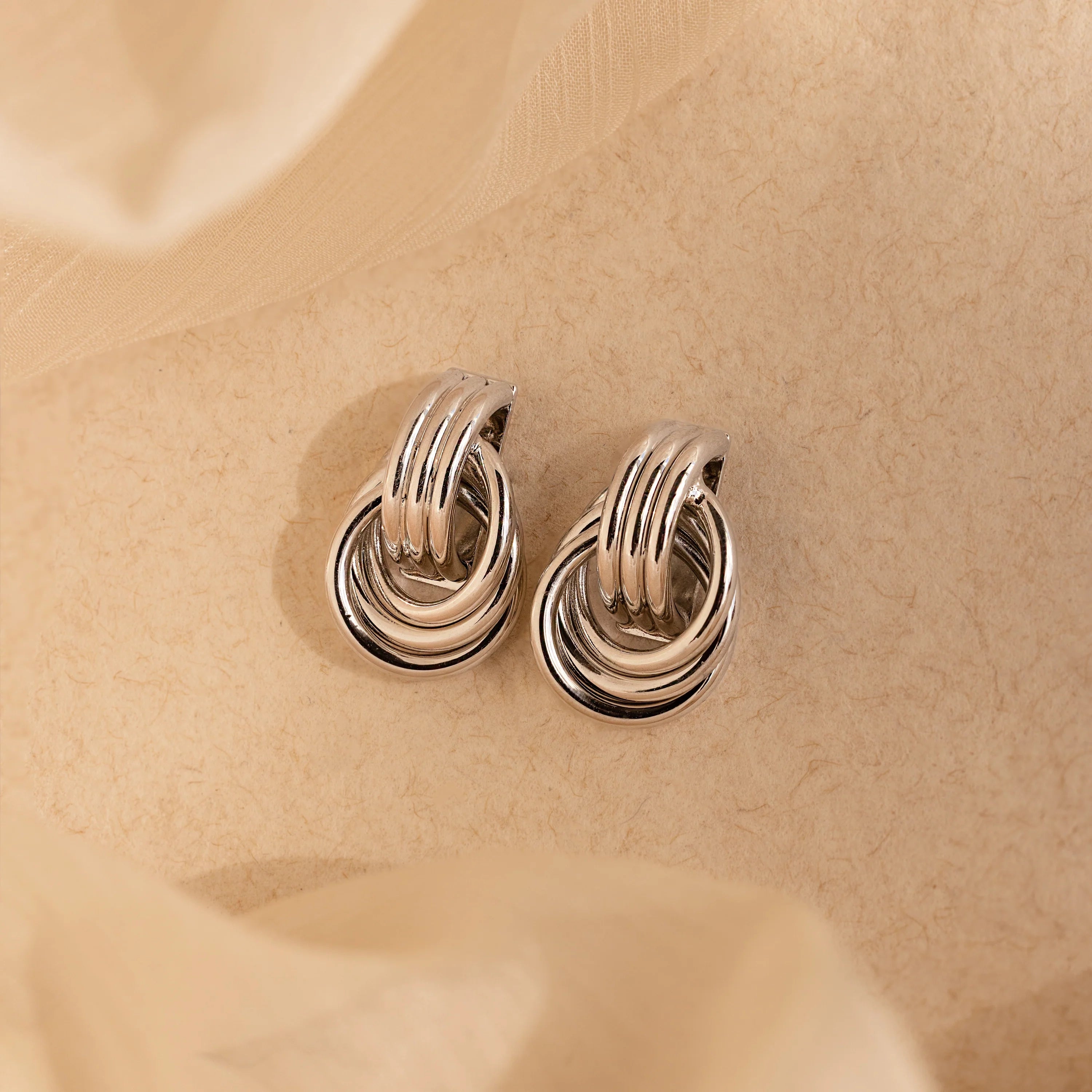 Triple Knot Earrings Silver 18K Gold Plated