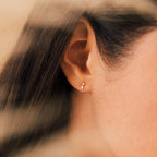 Round & Baguette Diamond Drop Studs Silver 18K Gold Plated