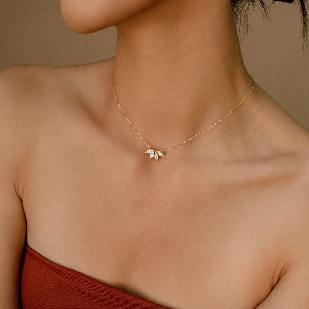 Marquise Diamond Flower Necklace Silver 18K Gold Plated