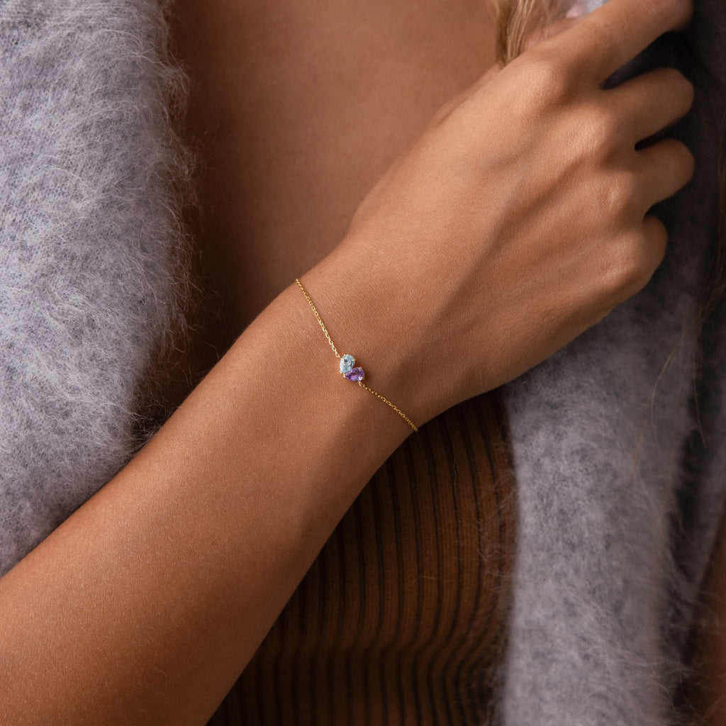 Toi et Moi Teardrop Heart Bracelet Silver 18K Gold Plated