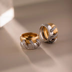Diamond Mixed Metal Link Ring Silver 18K Gold Plated