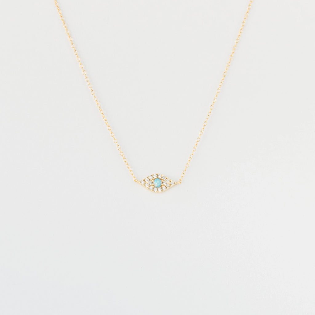 Opal Pave Eye Charm Necklace Silver 18K Gold Plated
