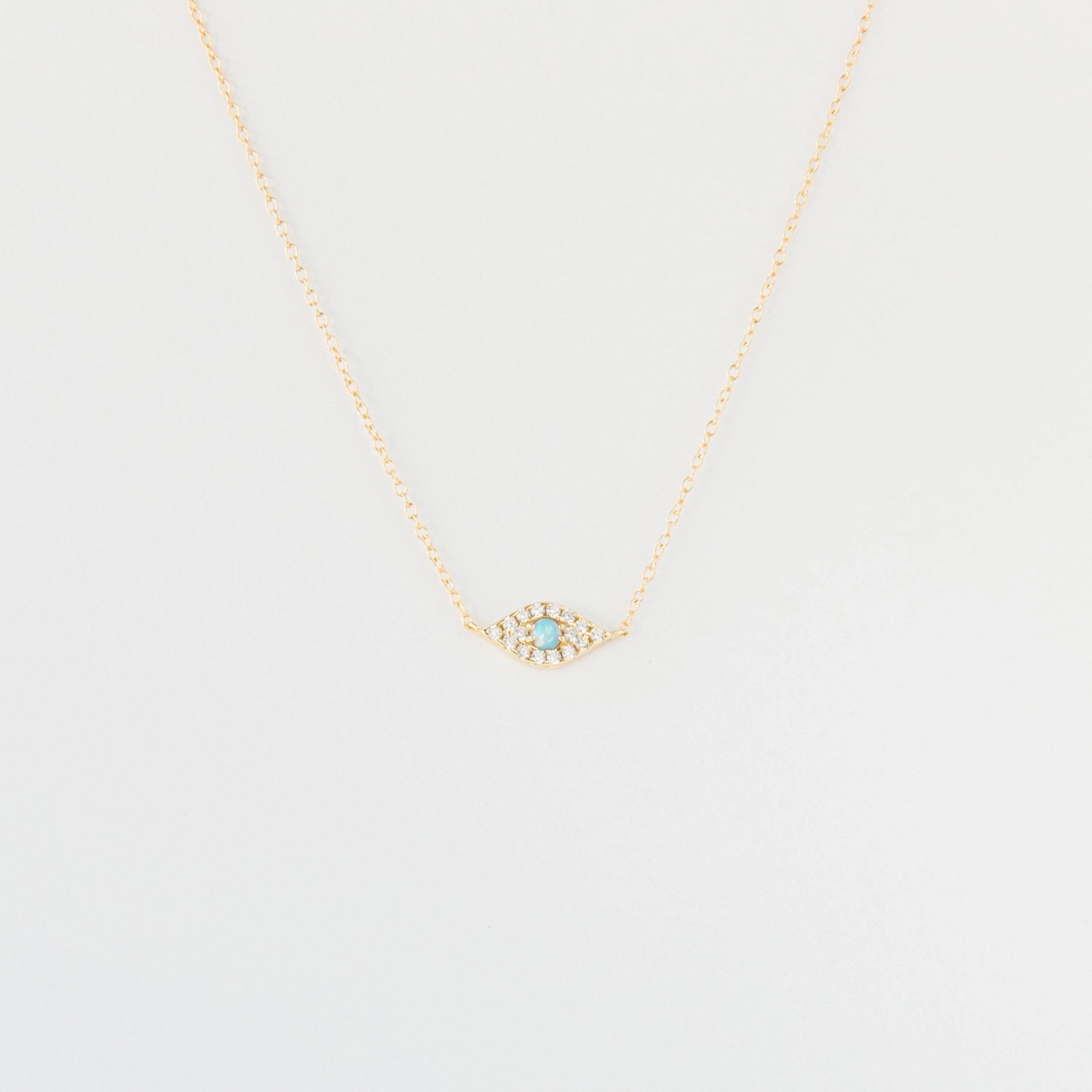 Opal Pave Eye Charm Necklace Silver 18K Gold Plated