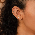 Diamond Flatback Studs Set Silver 18K Gold Plated
