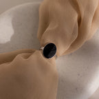 Black Enamel Oval Charm Ring Silver 18K Gold Plated
