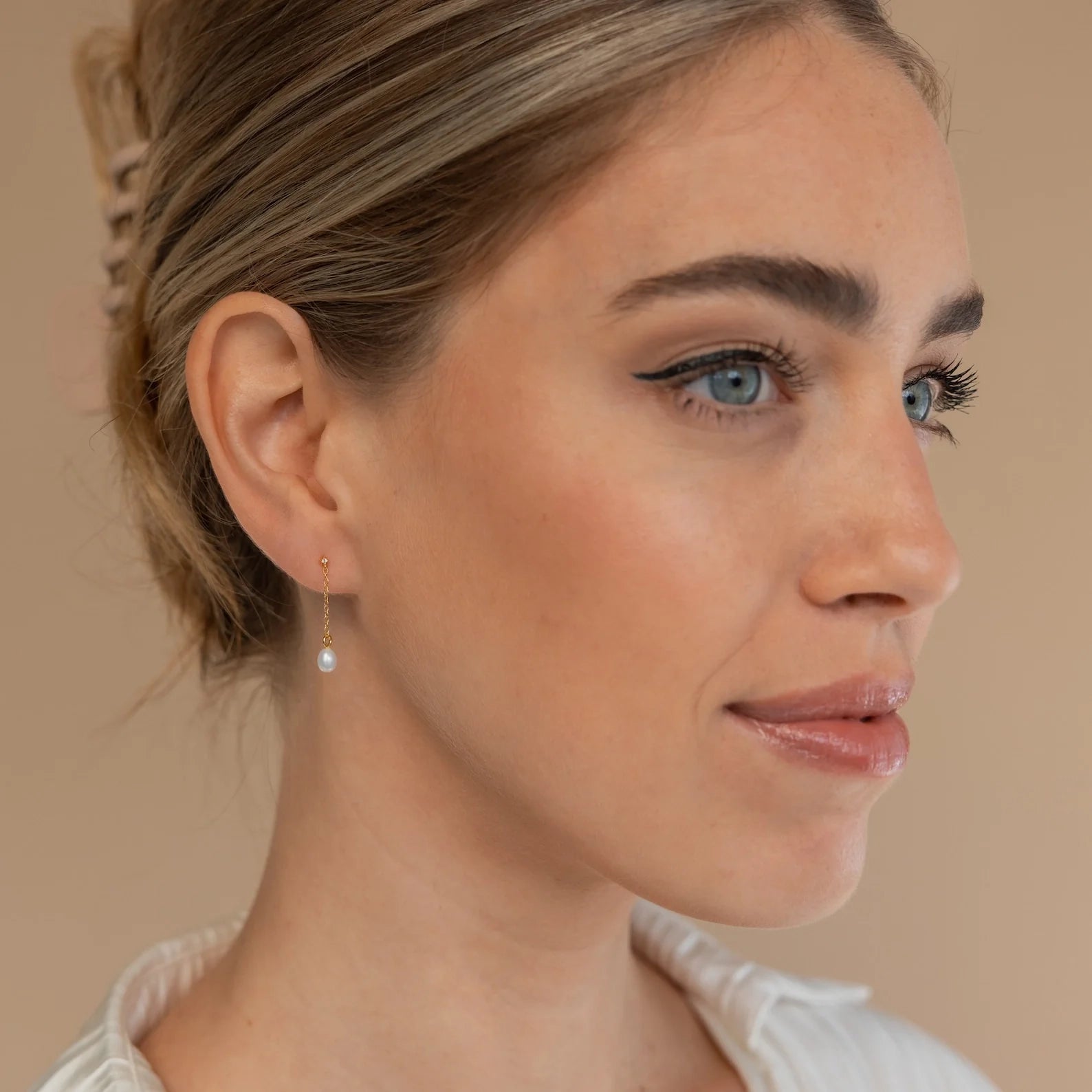 Diamond Pearl Drop Earrings Silver 18K Gold Plated