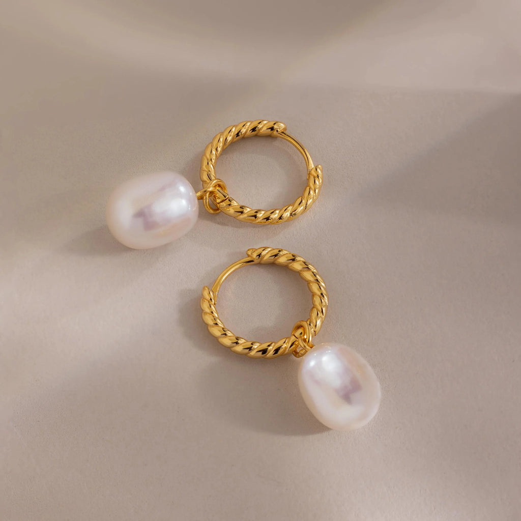 Twisted Pearl Hoops Silver 18K Gold Plated