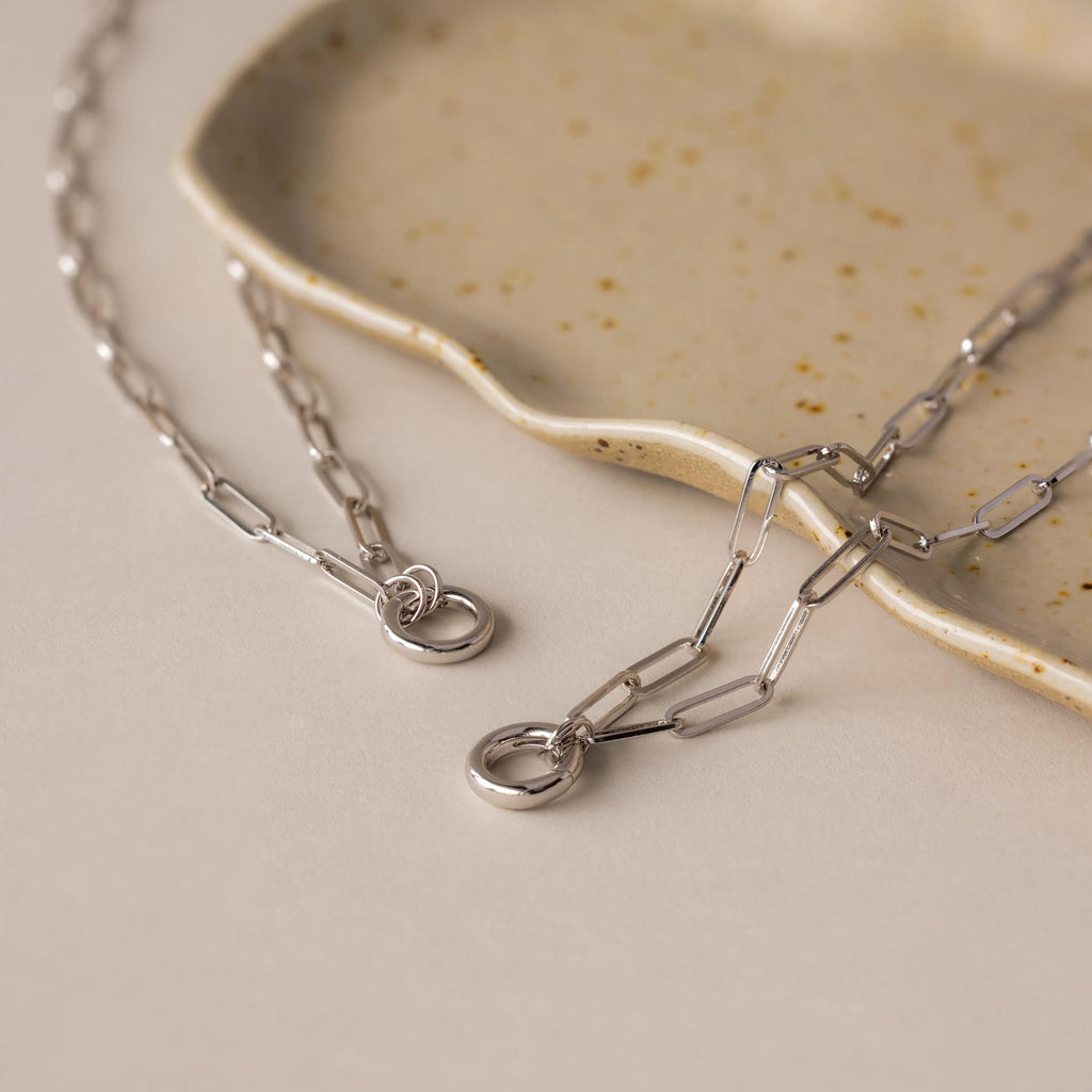 Paperclip Clasp Necklace Silver 18K Gold Plated