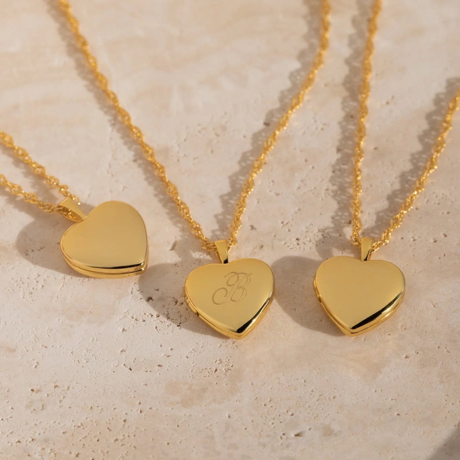 Initial Heart Locket Necklace Silver 18K Gold Plated