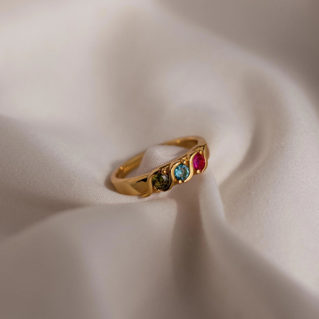 Vintage Multiple Birthstone Ring Silver 18K Gold Plated