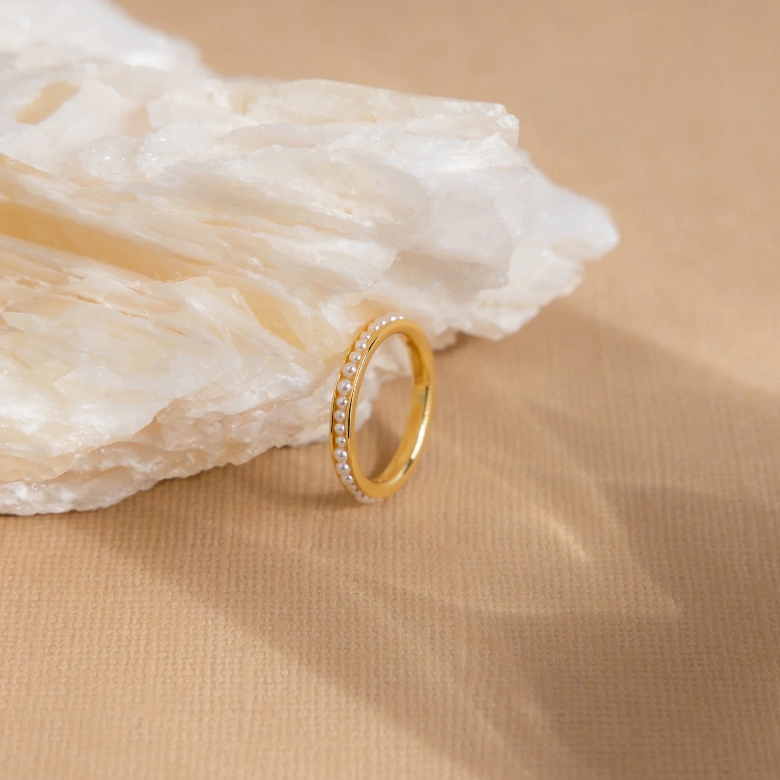 Alicia Pearl Inlay Band Silver 18K Gold Plated