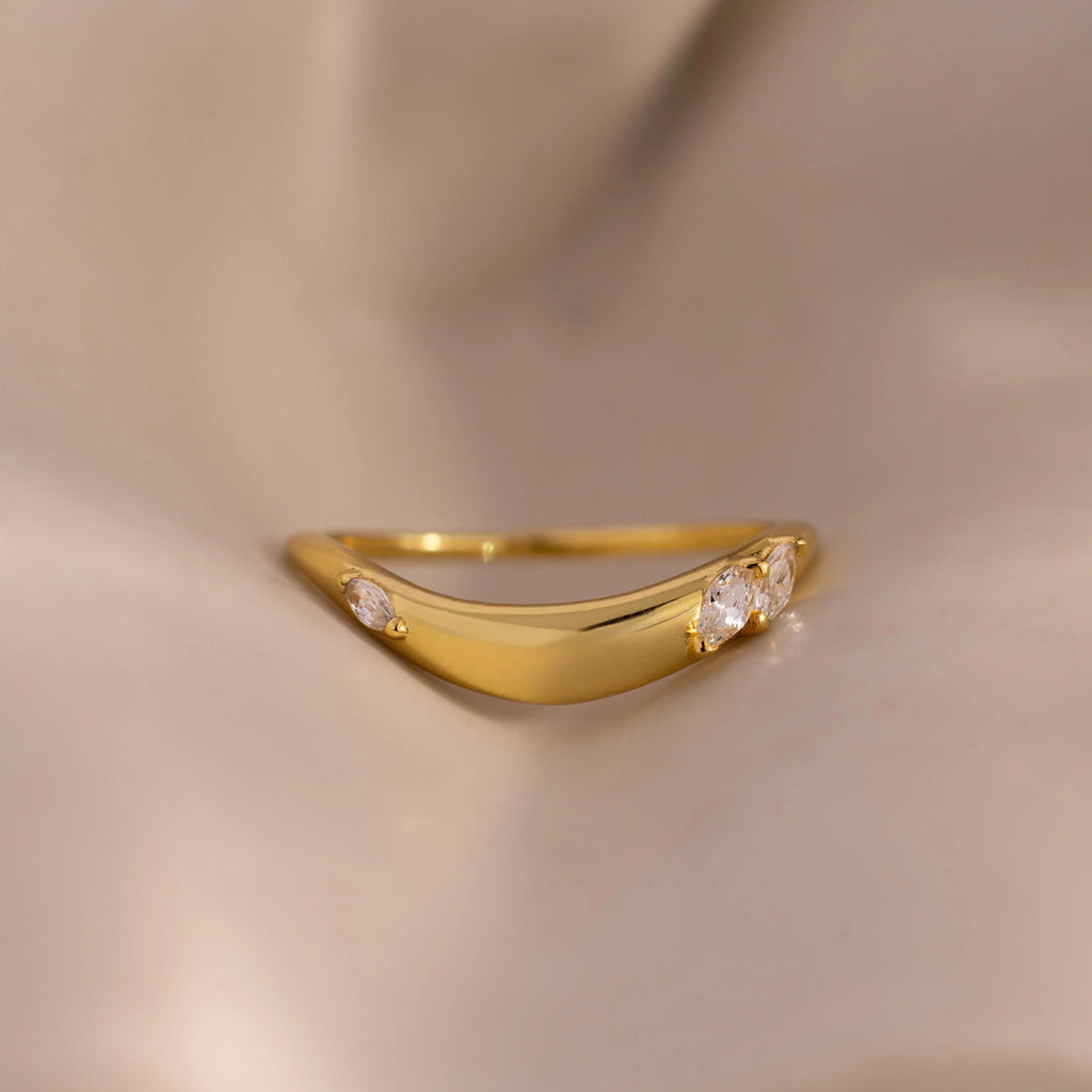 Organic Diamond Curve Ring Silver 18K Gold Plated