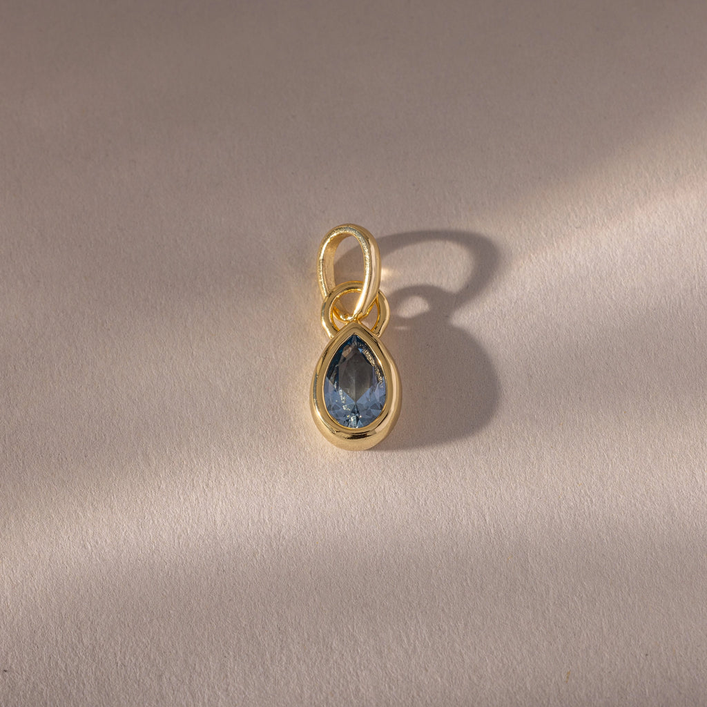 Teardrop Aquamarine Charm Silver 18K Gold Plated