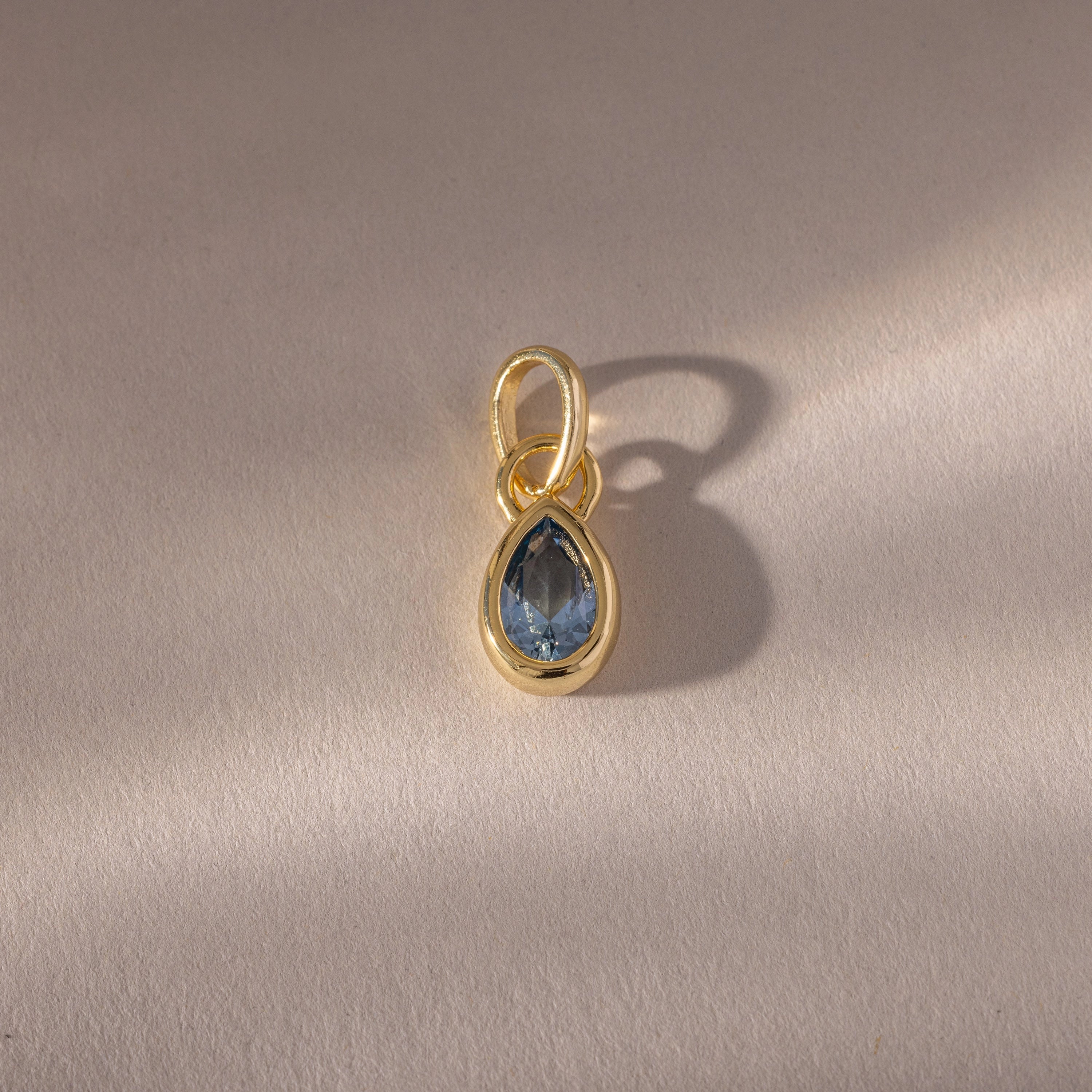 Teardrop Aquamarine Charm Silver 18K Gold Plated