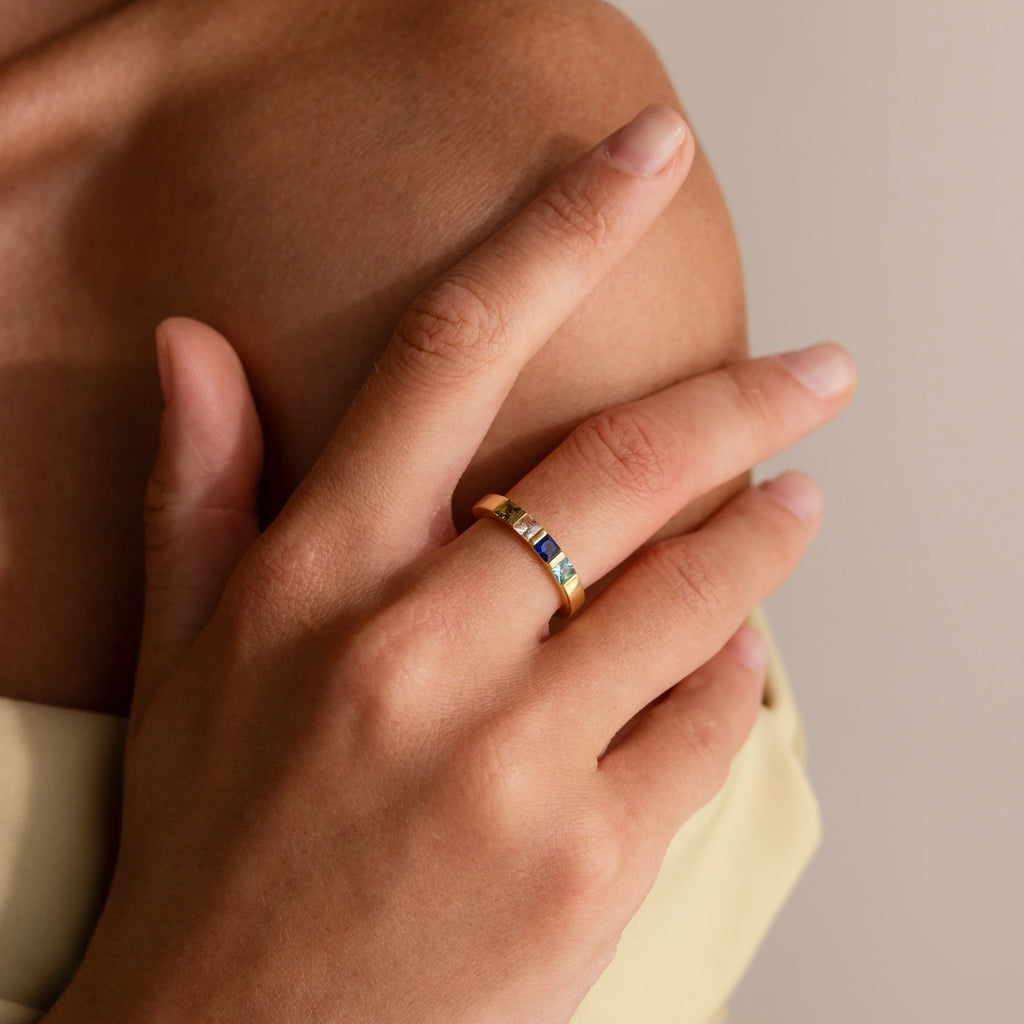 Multiple Birthstone Band Silver 18K Gold Plated