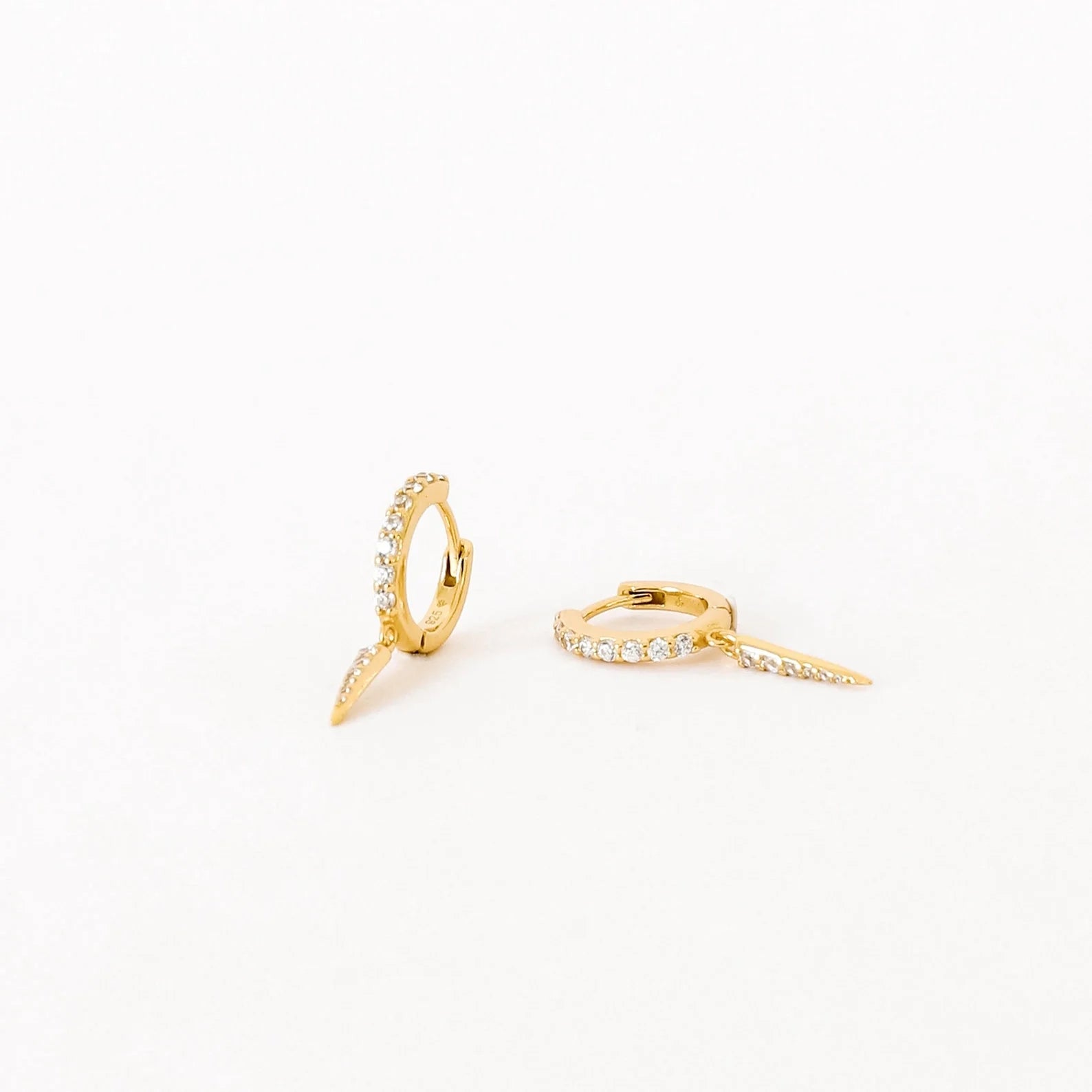 Diamond Quinn Pave Dagger Huggies Silver 18K Gold Plated