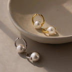 Bold Round Pearl Hoops Silver 18K Gold Plated