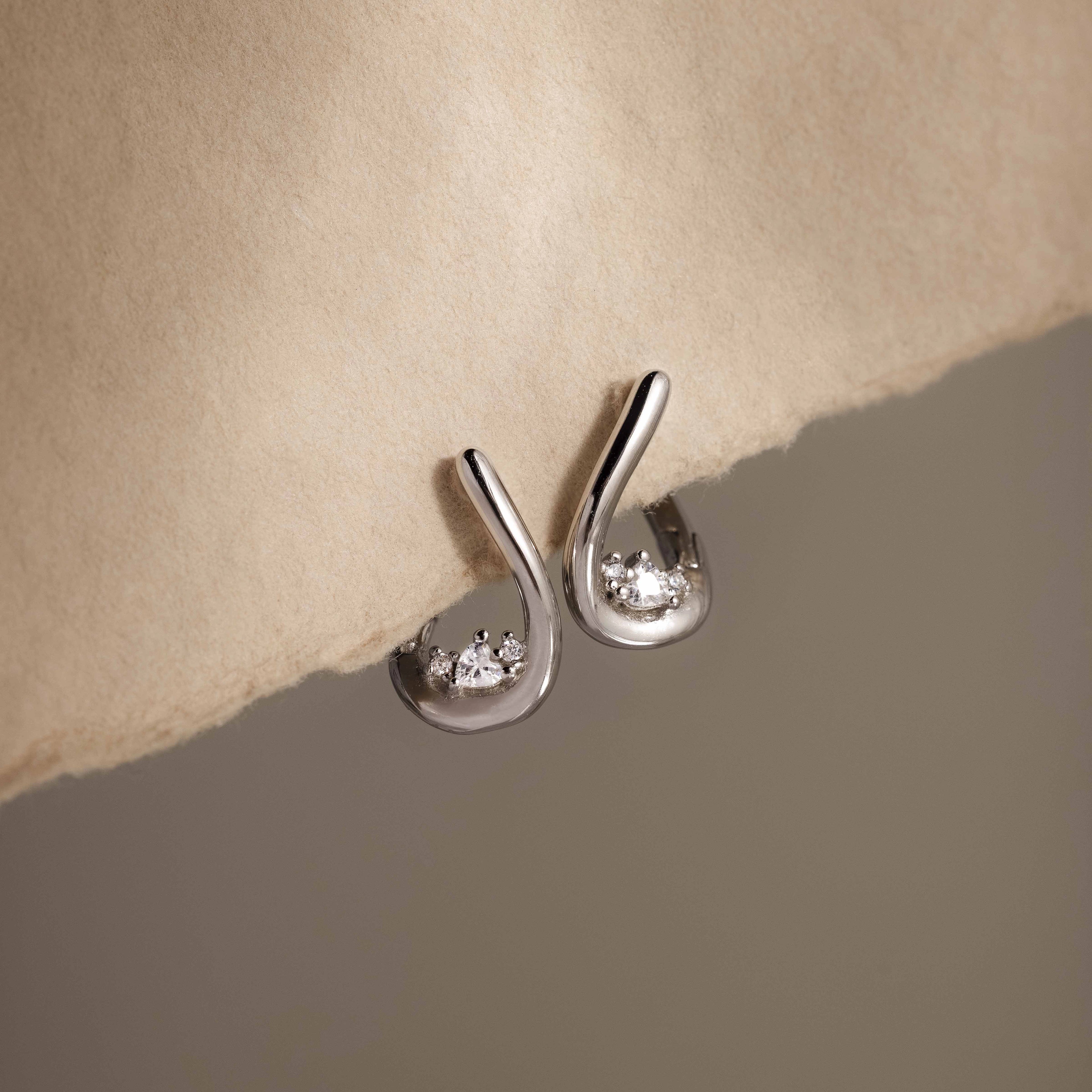 Curved Diamond Teardrop Hoops Silver 18K Gold Plated